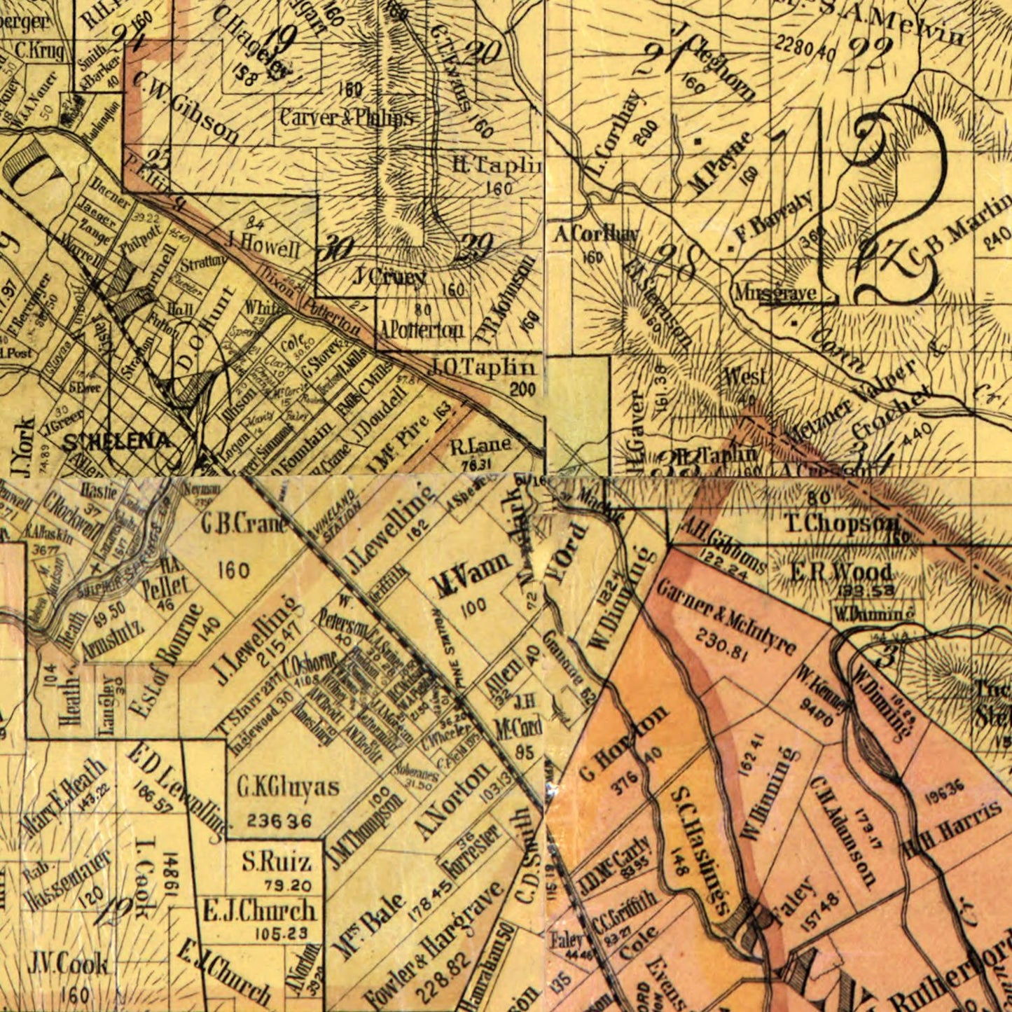 Vintage Map of Napa County, California, 1876