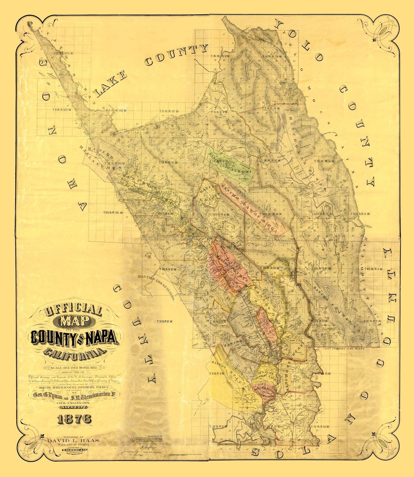 Vintage Map of Napa County, California, 1876