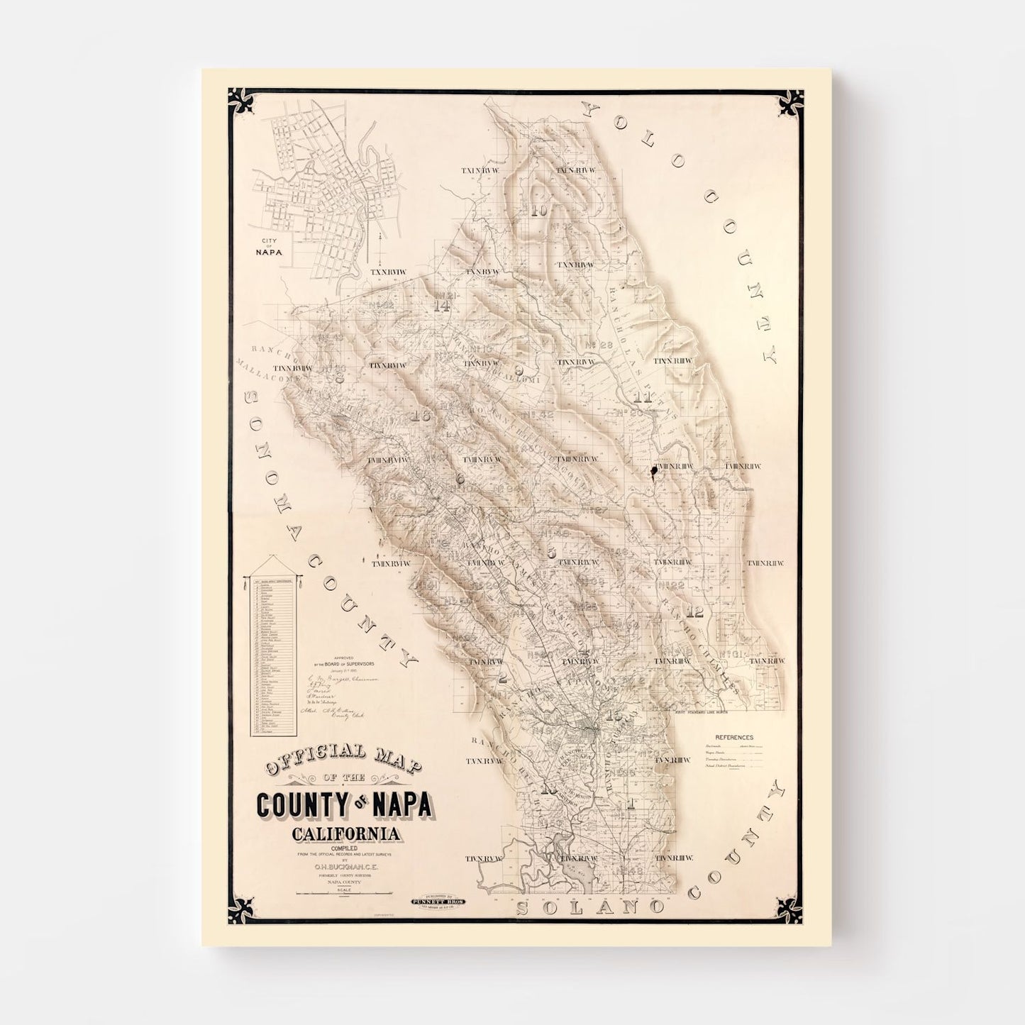 Vintage Map of Napa County, California, 1895