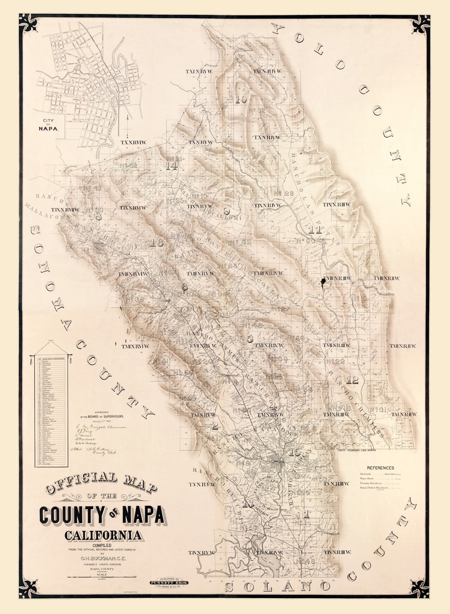 Vintage Map of Napa County, California, 1895