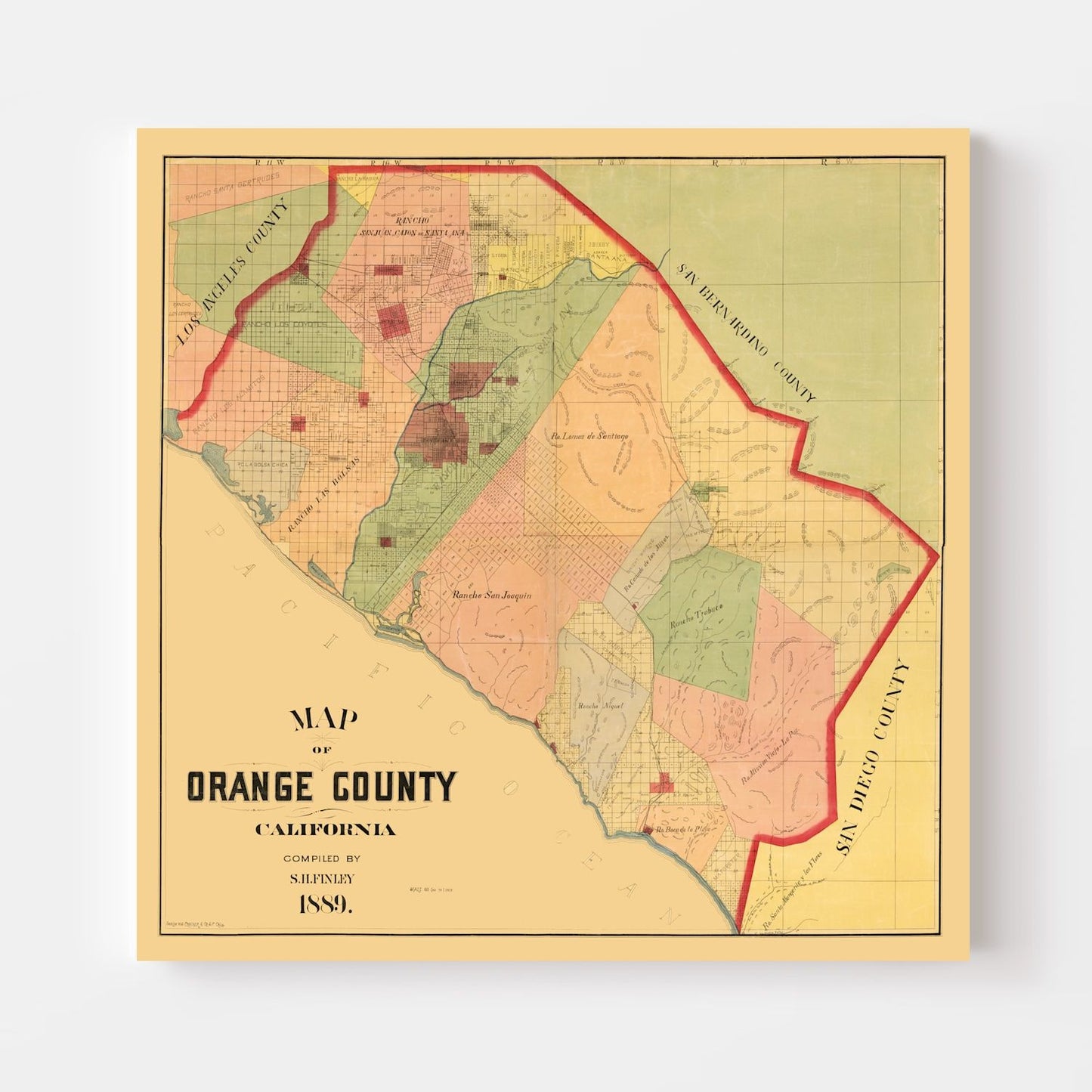 Vintage Map of Orange County, California, 1889