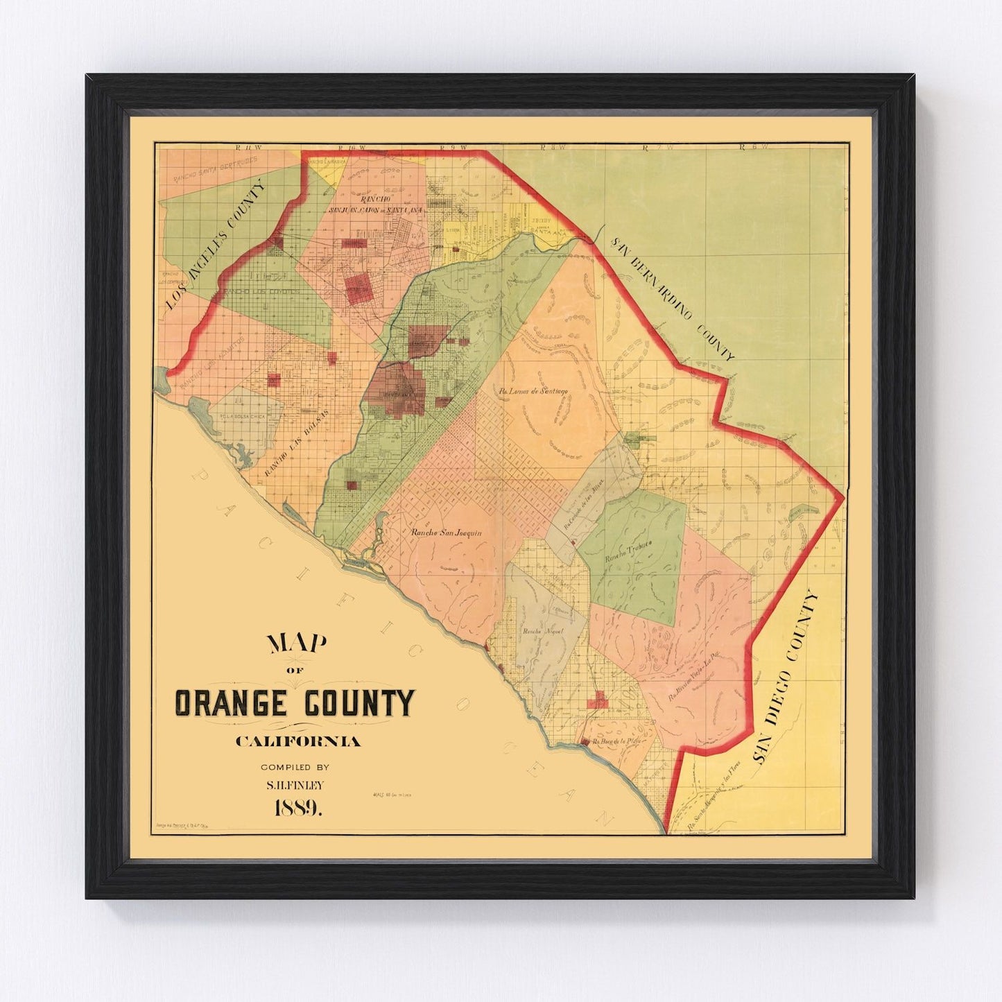 Vintage map of Orange County, California, 1889