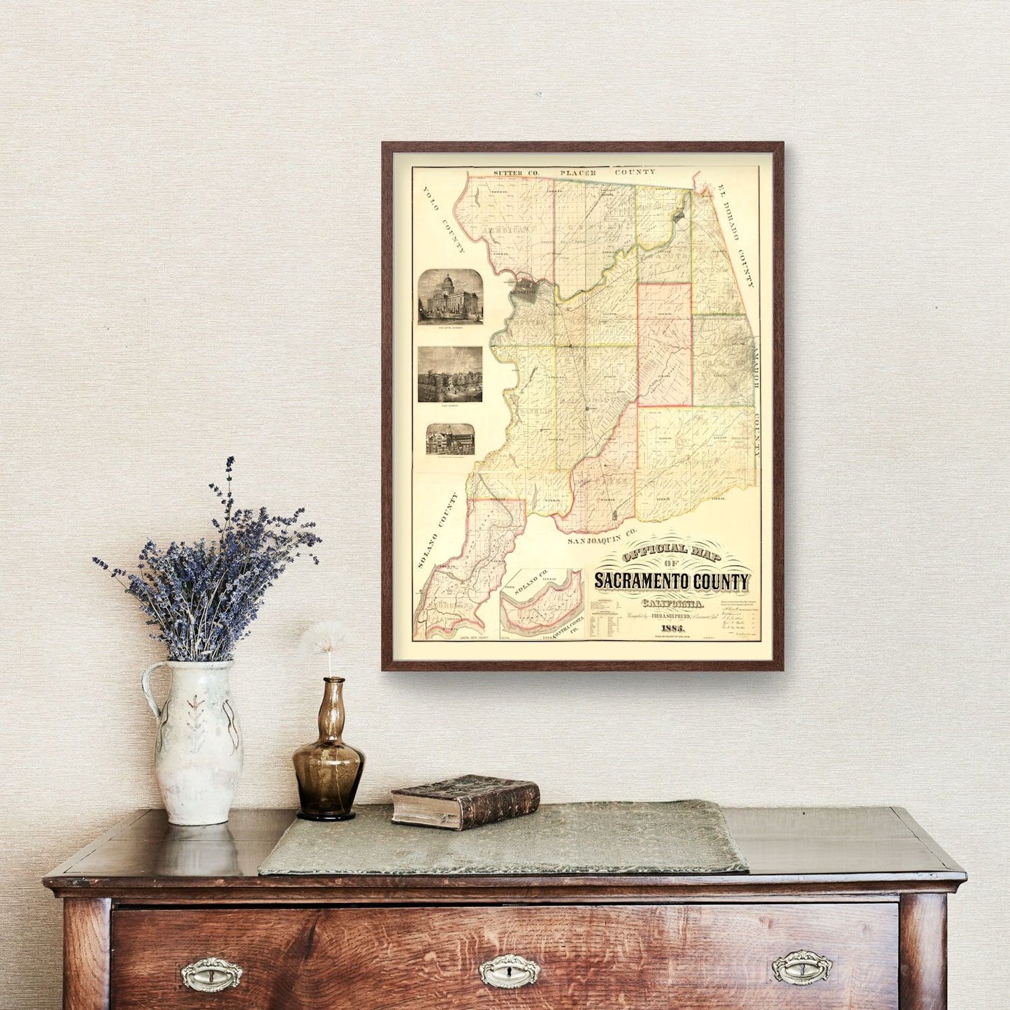 Vintage Map of Sacramento County, California, 1885