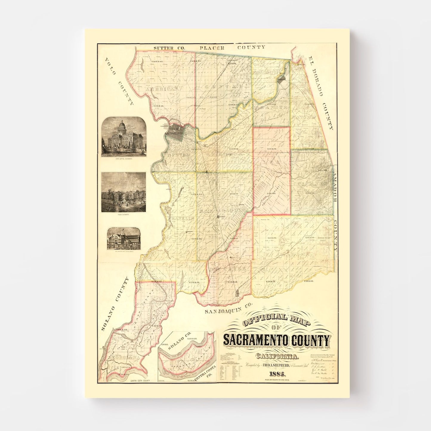 Vintage Map of Sacramento County, California, 1885
