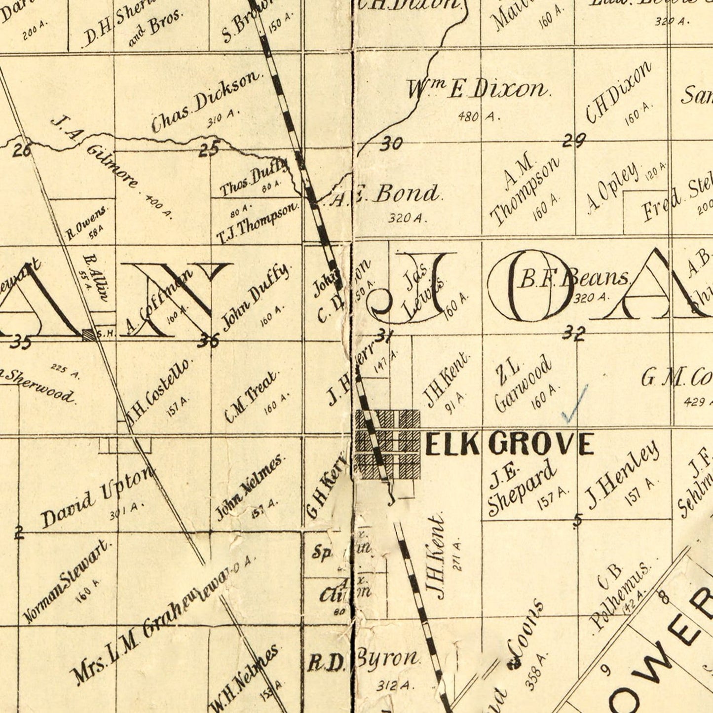 Vintage Map of Sacramento County, California, 1885