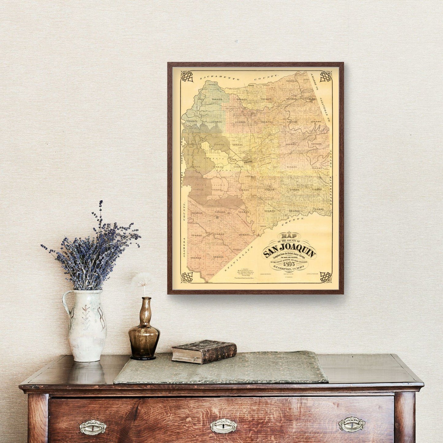 Vintage Map of San Joaquin County, California, 1894