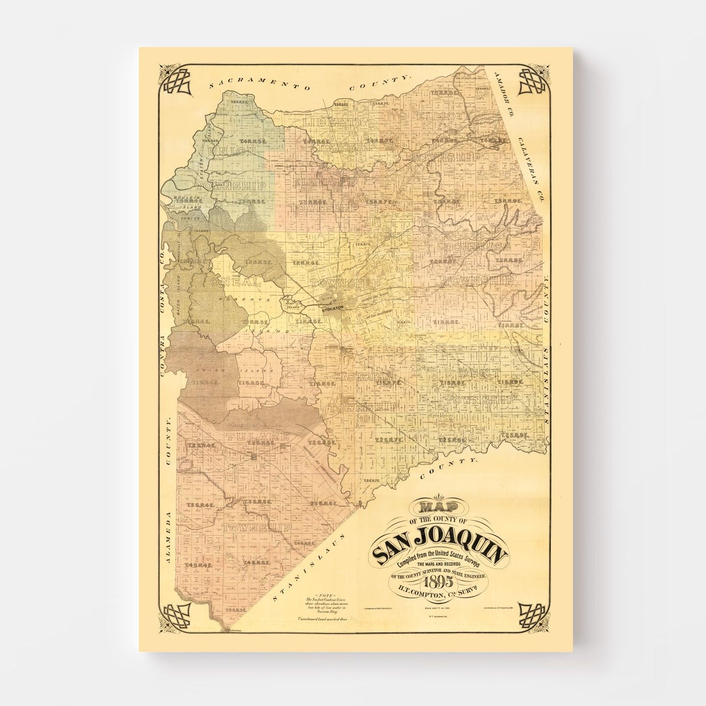 Vintage Map of San Joaquin County, California, 1894
