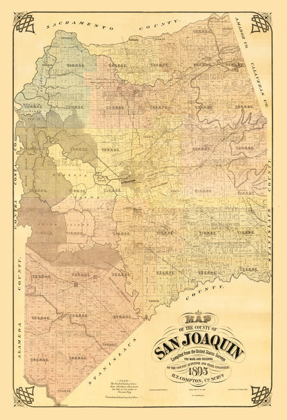 Vintage Map of San Joaquin County, California, 1894