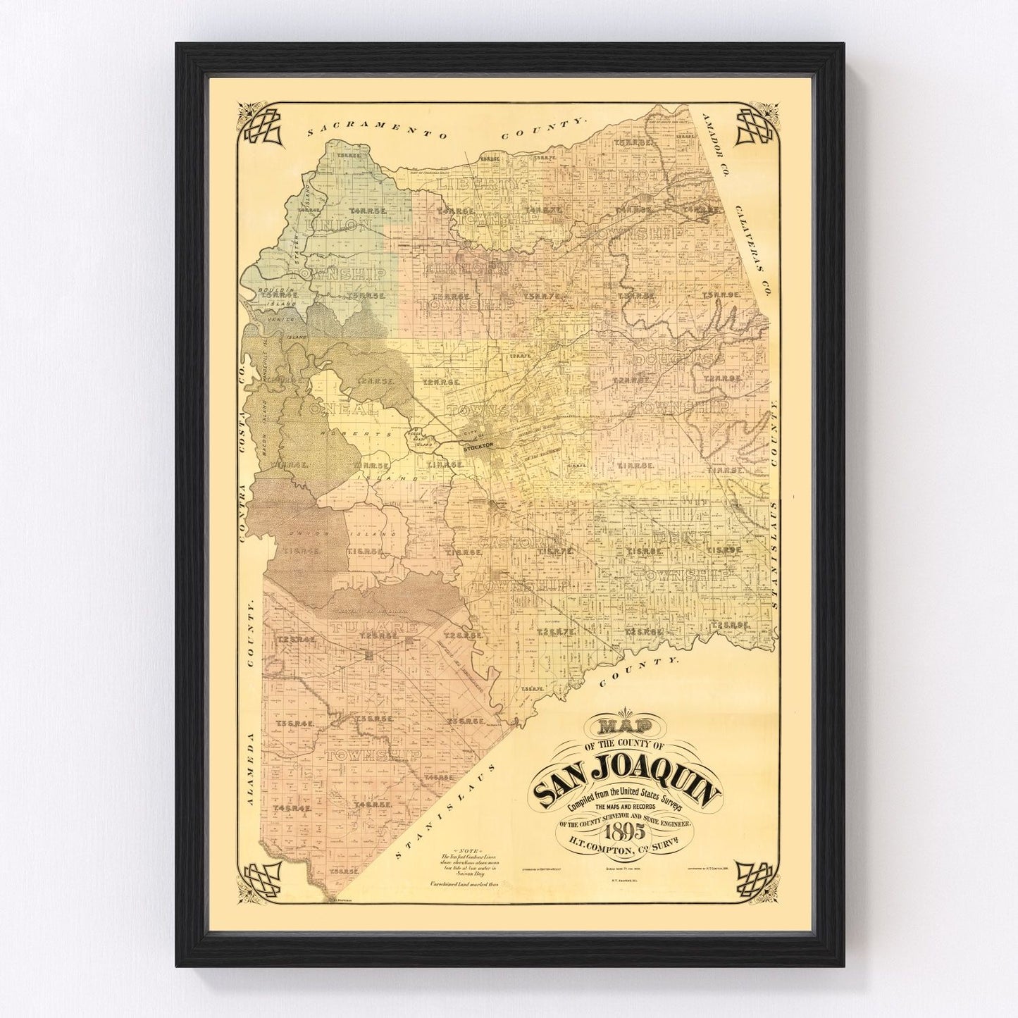 vintage map of San Joaquin County, California, 1894, Central Valley