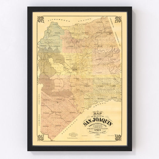 vintage map of San Joaquin County, California, 1894, Central Valley