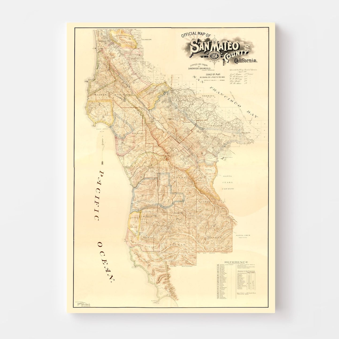 Vintage Map of San Mateo County, California, 1894