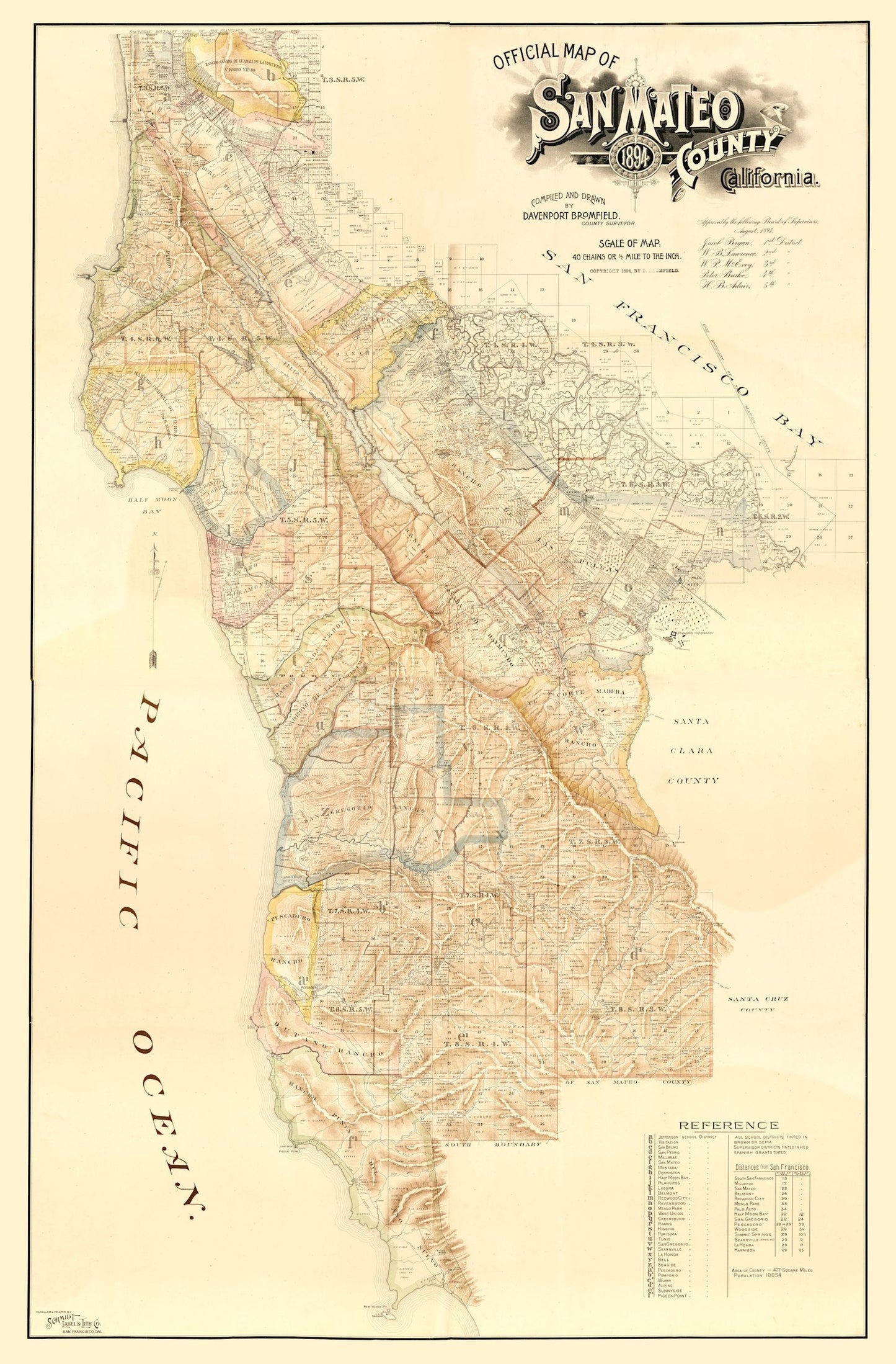 Vintage Map of San Mateo County, California, 1894