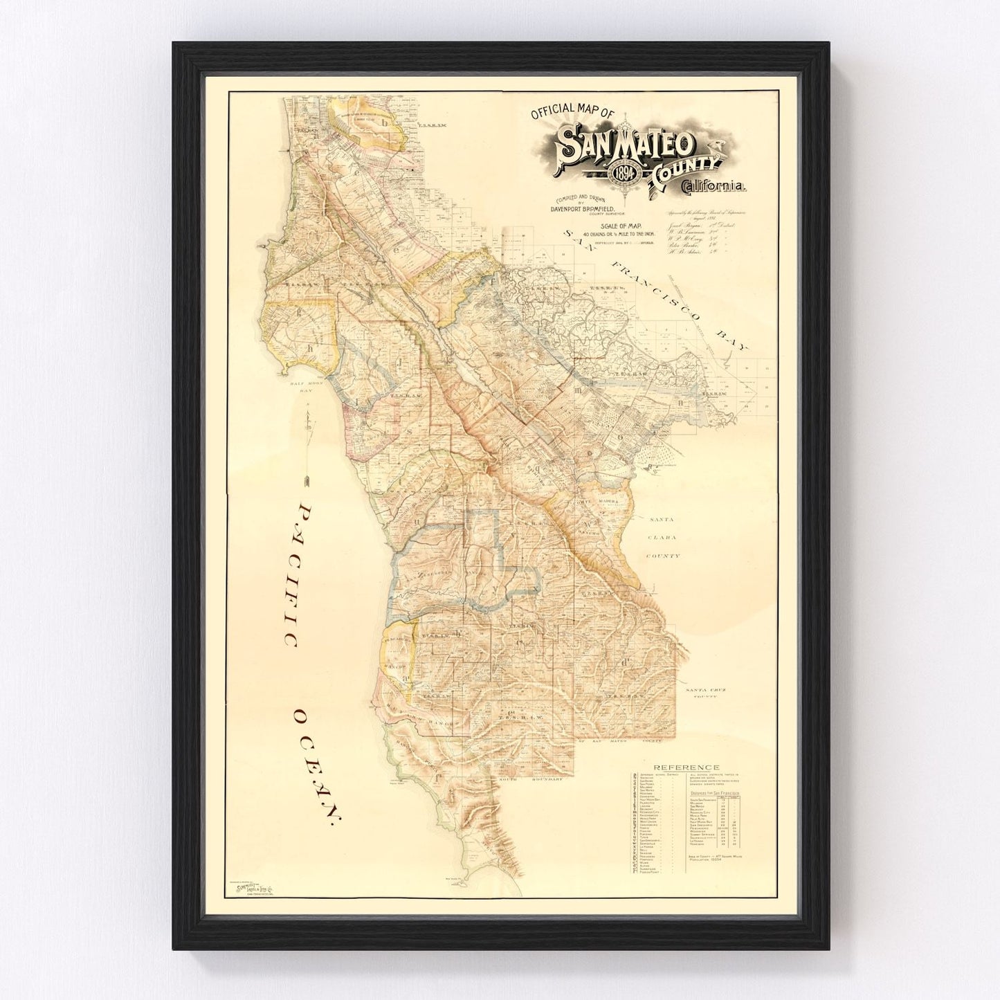 Vintage map of San Mateo County, California, 1894
