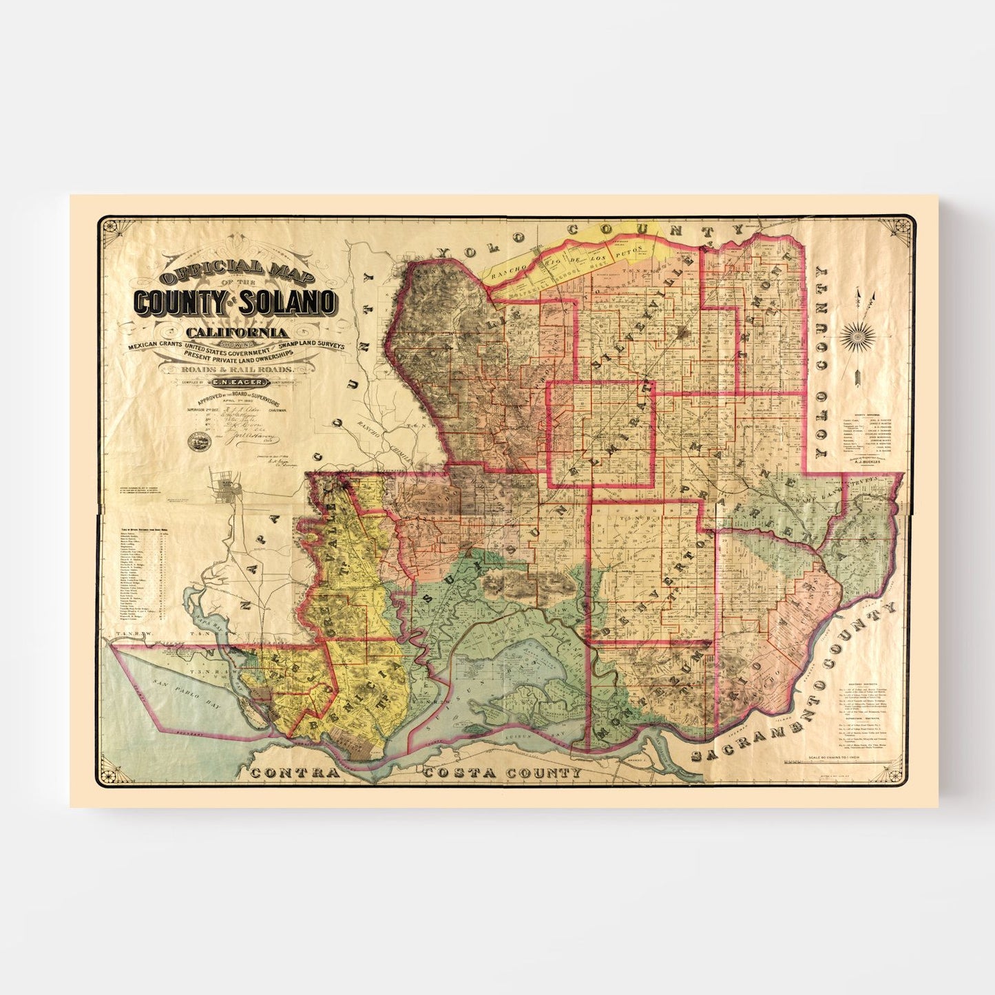 Vintage Map of Solano County, California, 1890