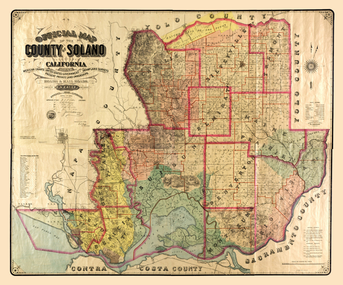 Vintage Map of Solano County, California, 1890