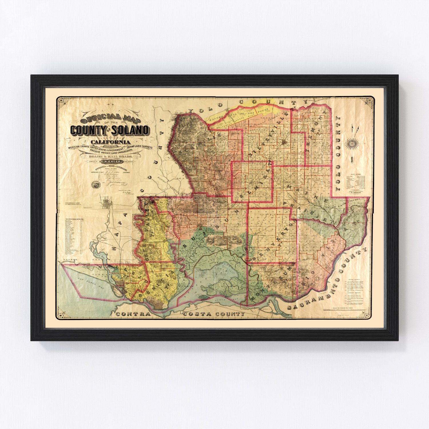 vintage map of Solano County, California, 1890