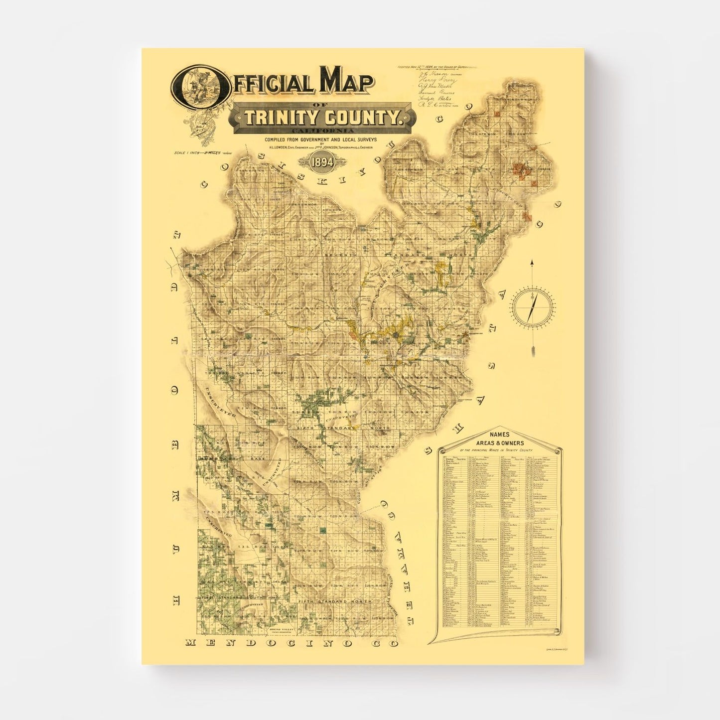 Vintage Map of Trinity County, California, 1894