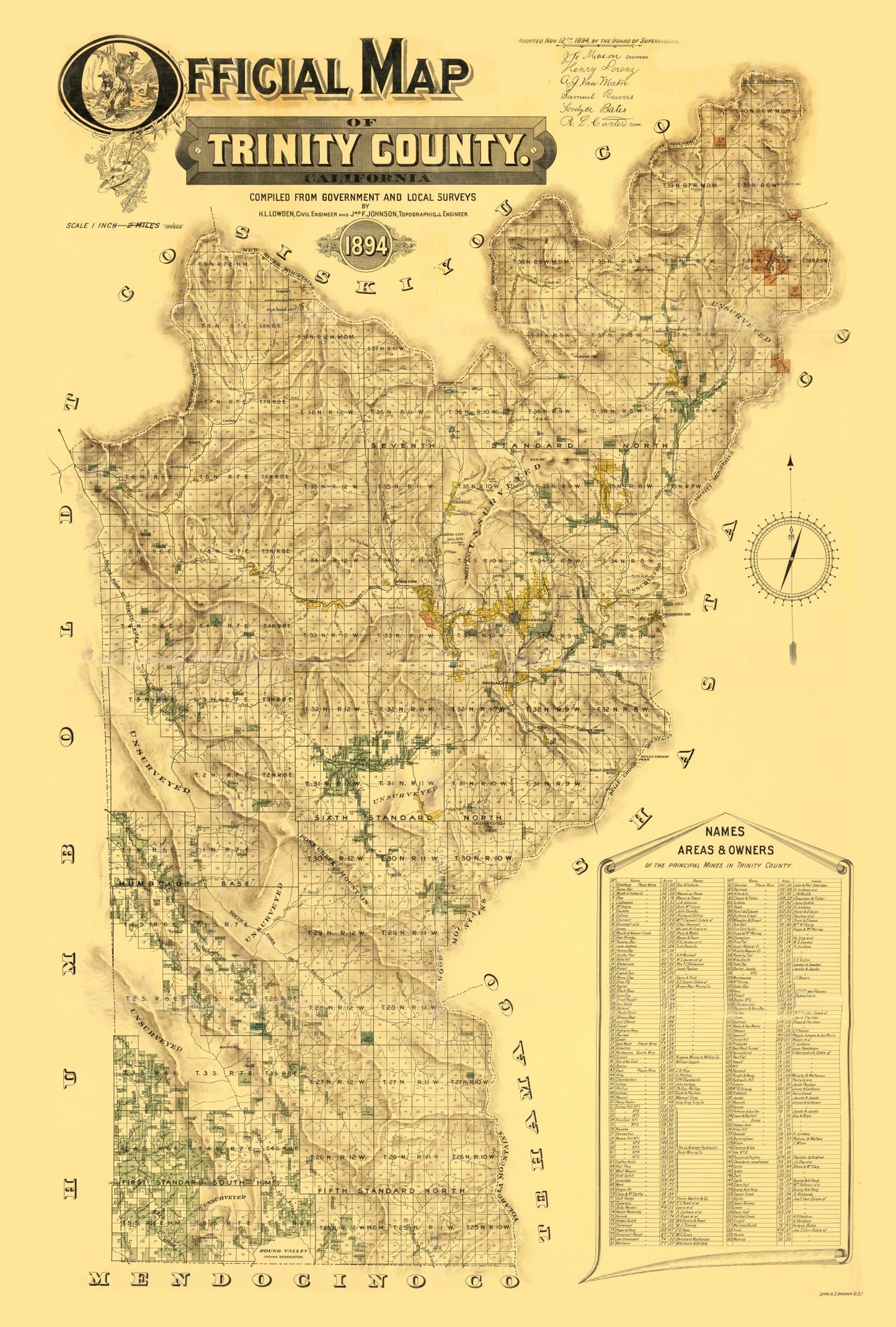 Vintage Map of Trinity County, California, 1894