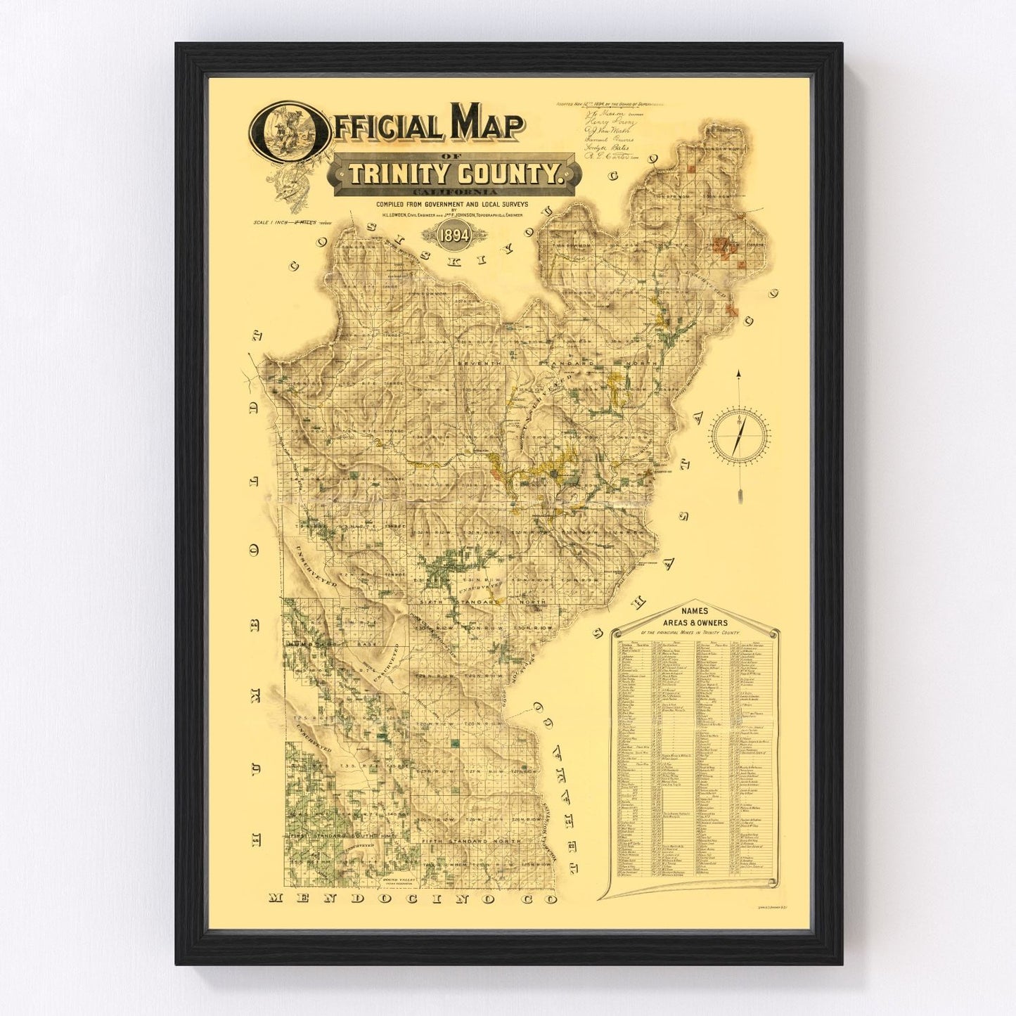 Vintage map of Trinity County, California, 1894