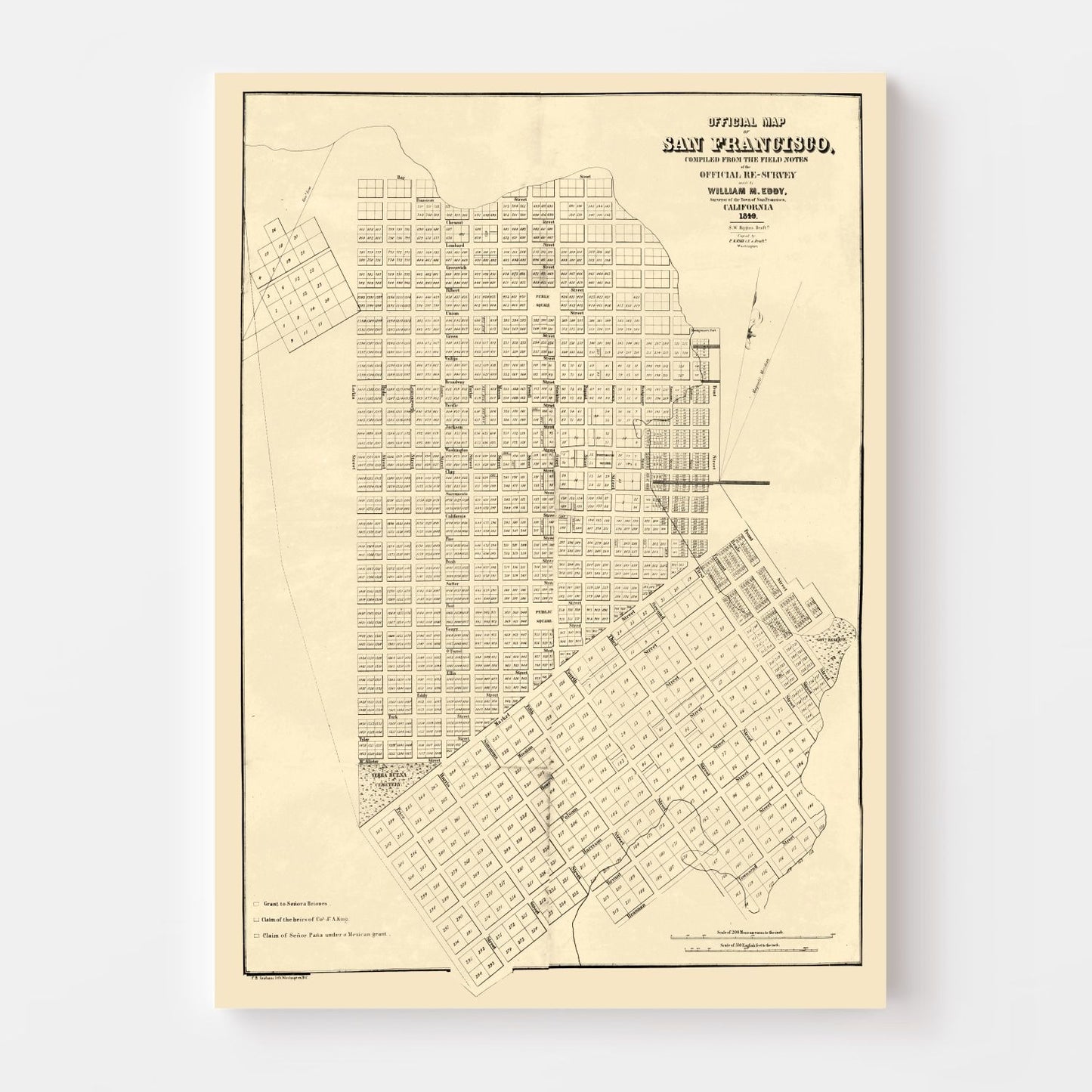 Vintage Map of San Francisco, California, 1849 III