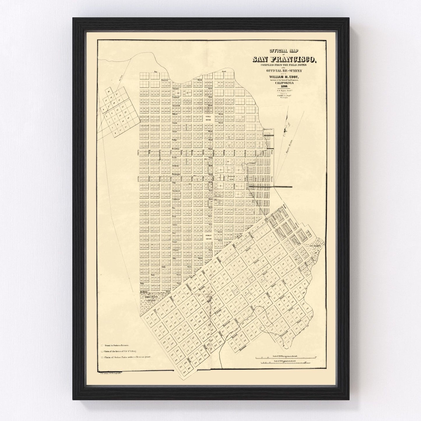 vintage map of San Francisco, California, 1849