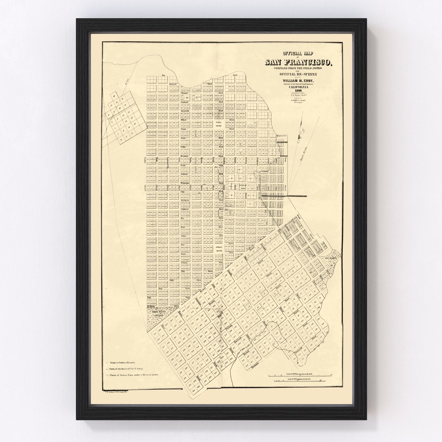 vintage map of San Francisco, California, 1849