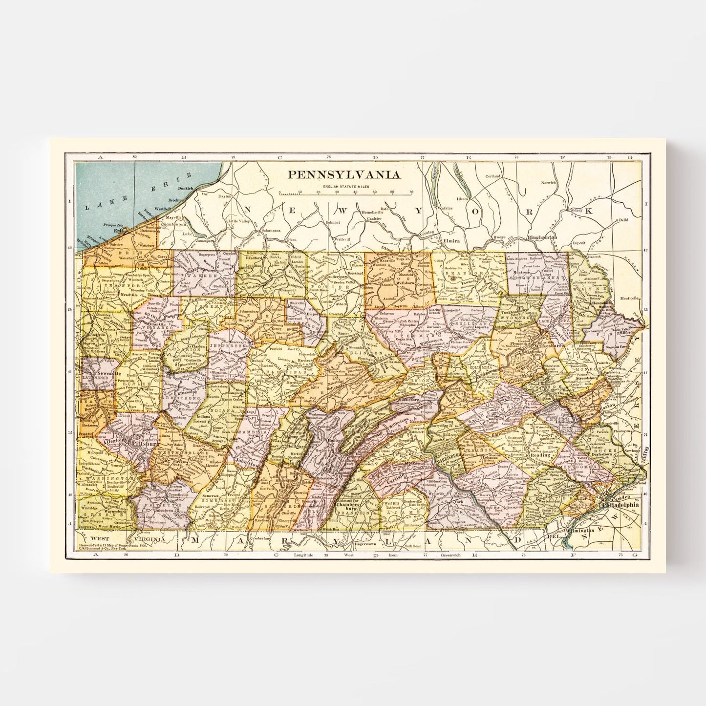 Vintage Map of Pennsylvania, 1903