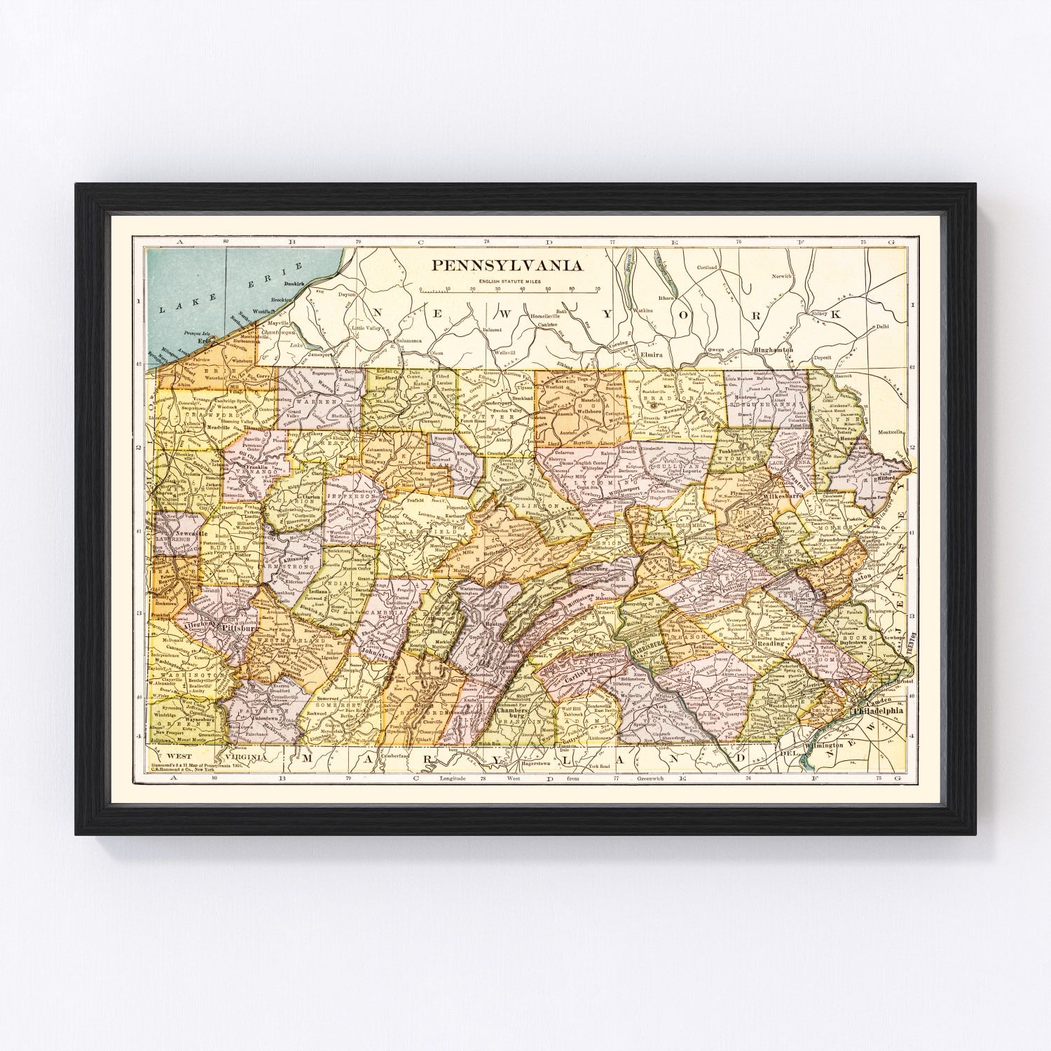vintage map of Pennsylvania, 1903