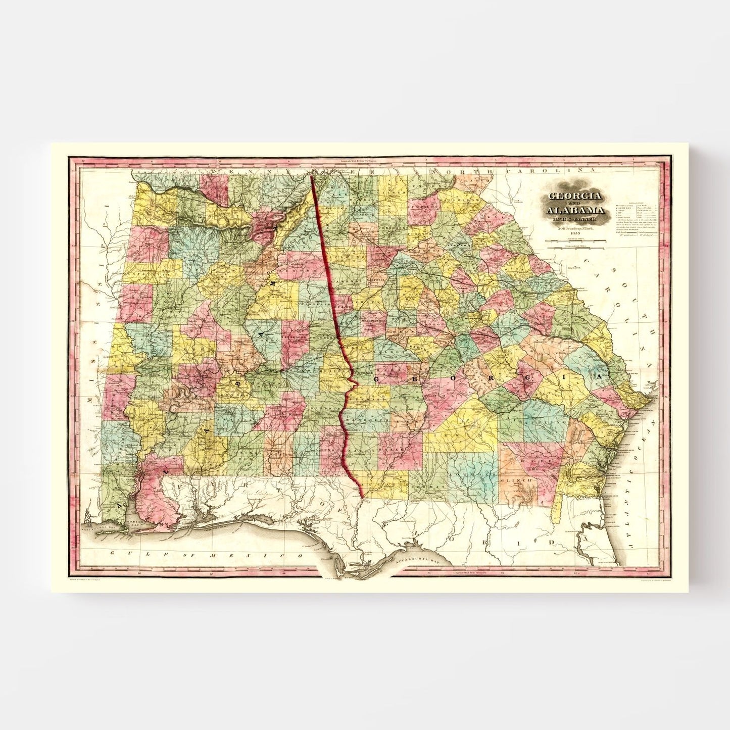 Vintage Map of Alabama, 1853