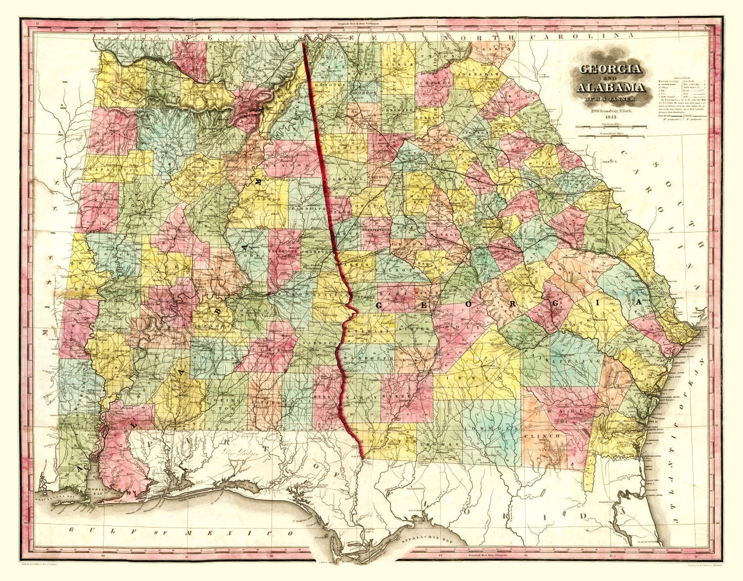 Vintage Map of Alabama, 1853