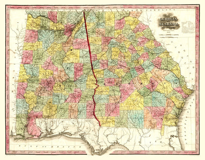 Vintage Map of Alabama, 1853
