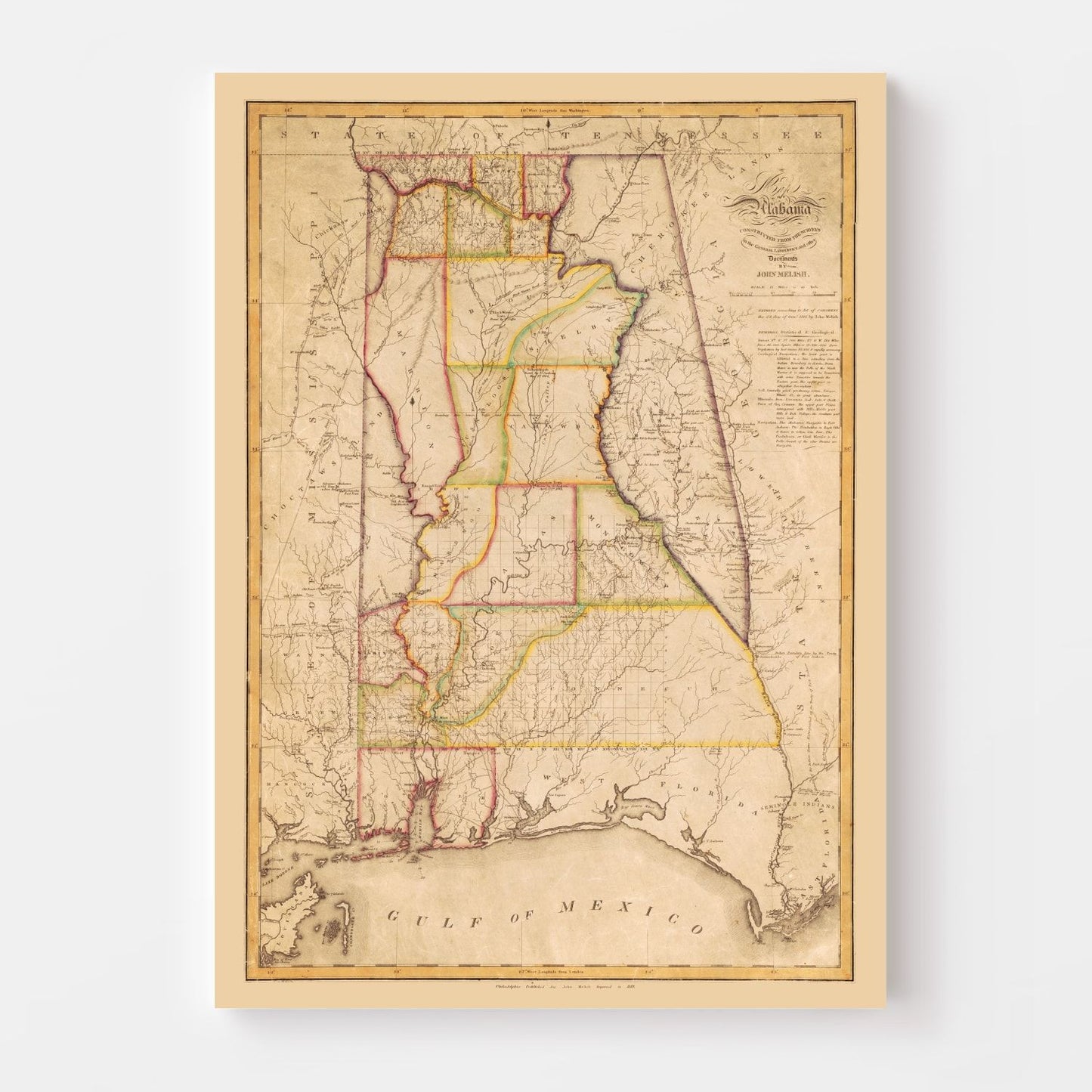 Vintage Map of Alabama, 1818