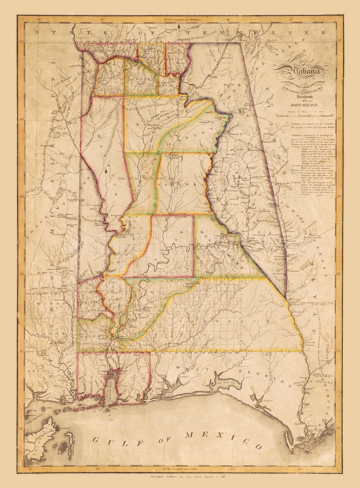 Vintage Map of Alabama, 1818
