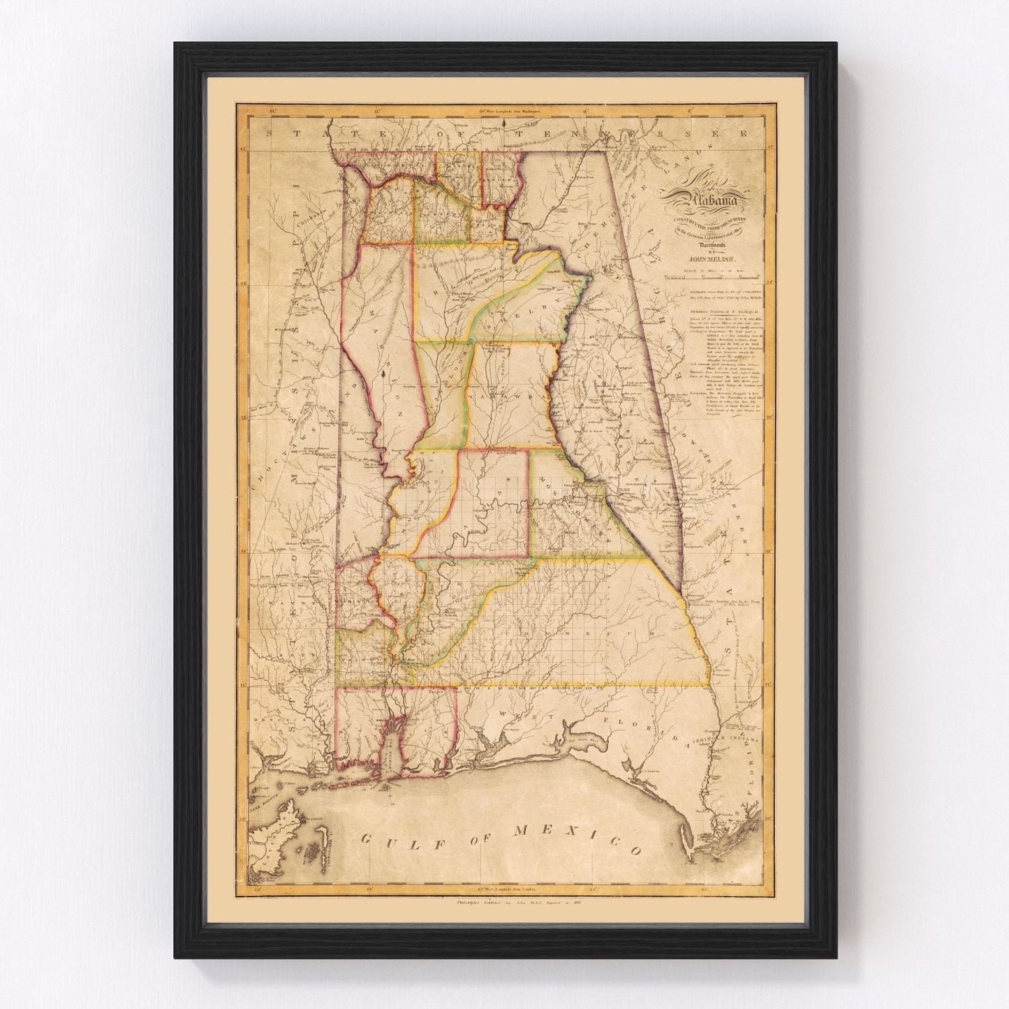 Vintage map of Alabama, 1818 - restored print