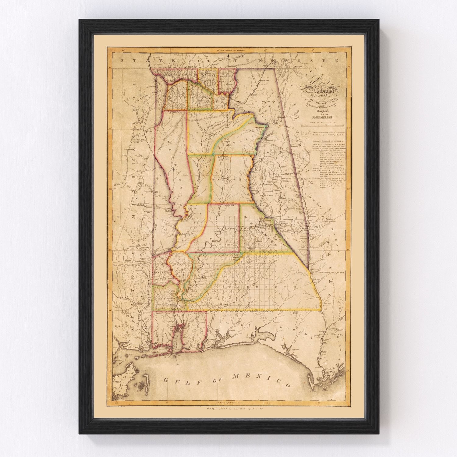 Vintage map of Alabama, 1818 - restored print