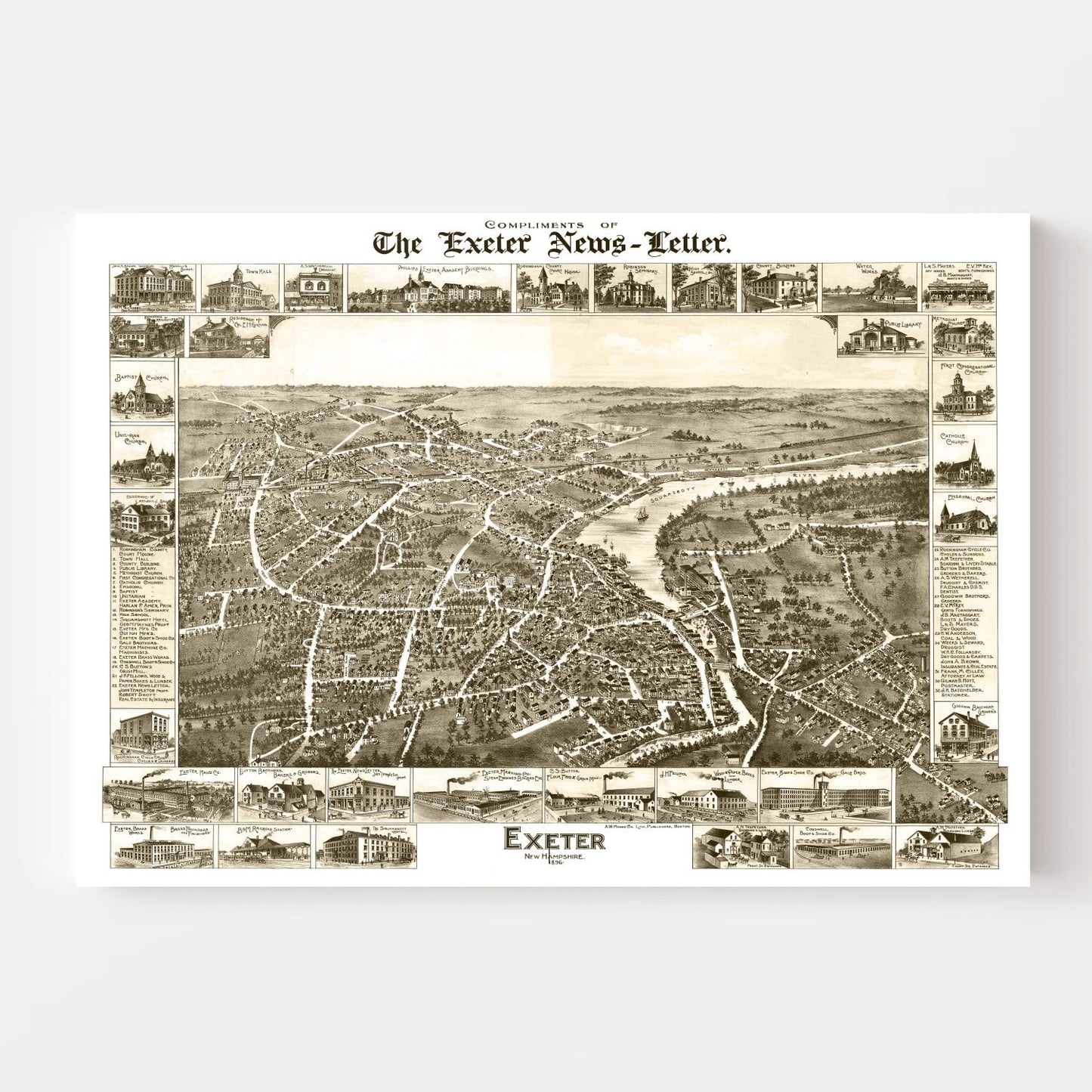 Vintage Map of Exeter, New Hampshire, 1877