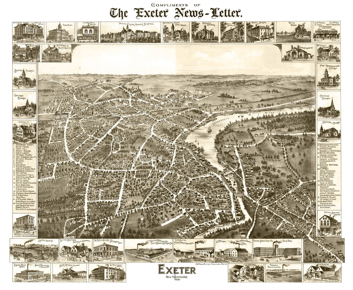 Vintage Map of Exeter, New Hampshire, 1877