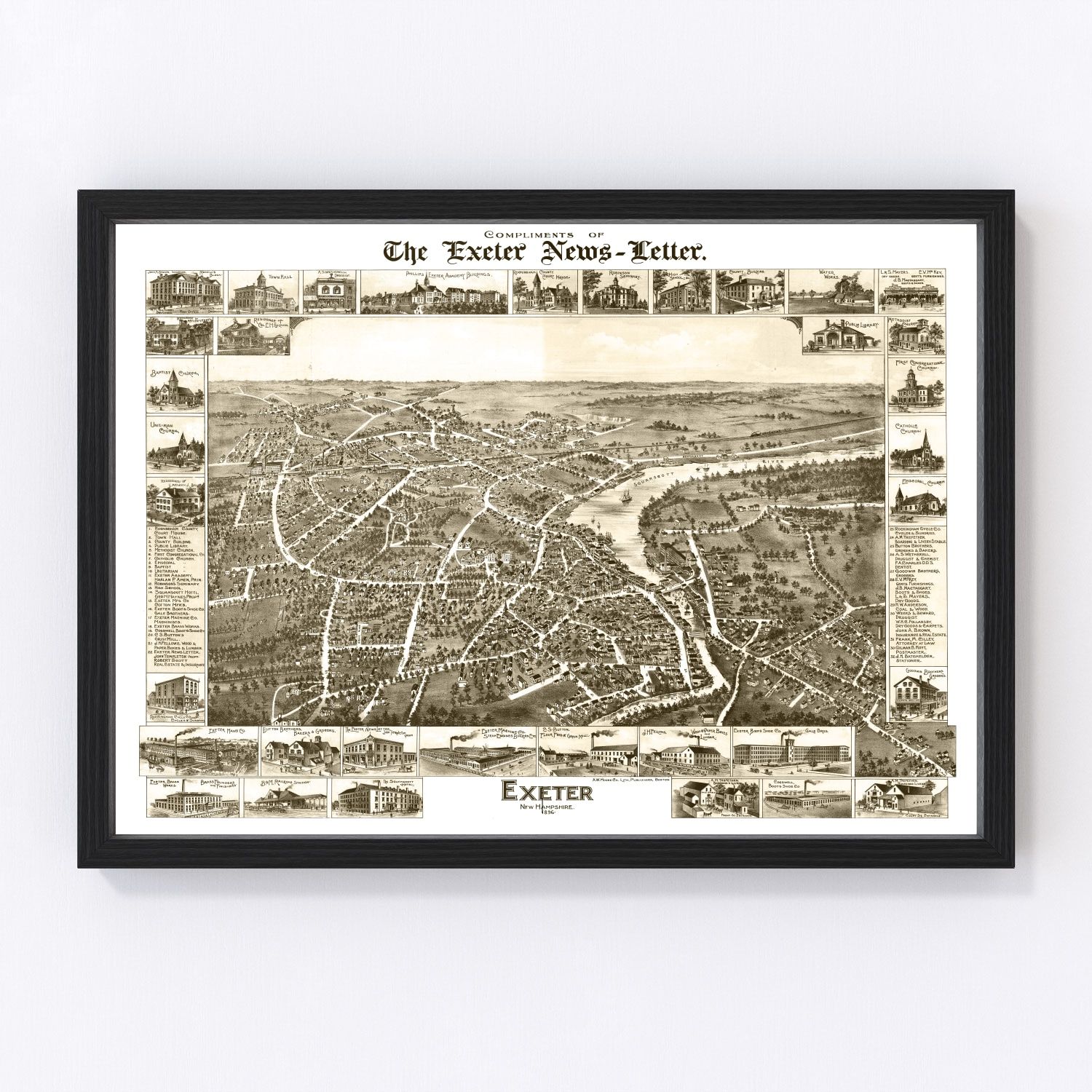 vintage map of Exeter, New Hampshire, 1877