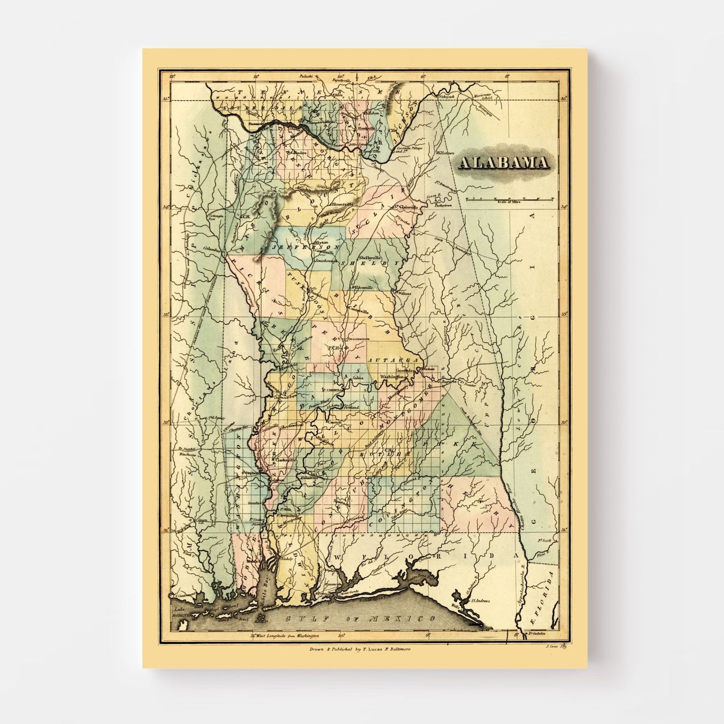 Vintage Map of Alabama, 1826