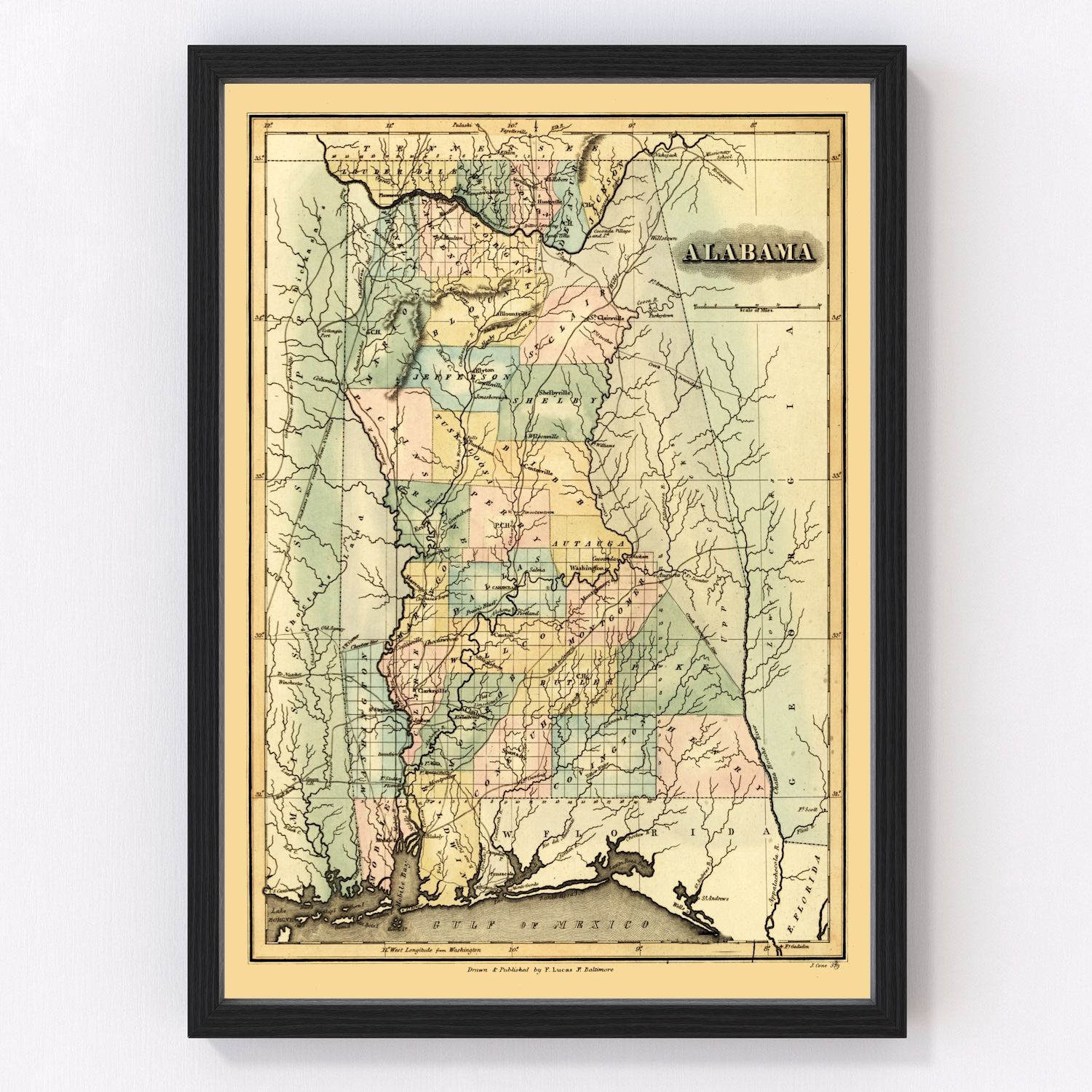 Vintage map of Alabama, 1826 - restored print