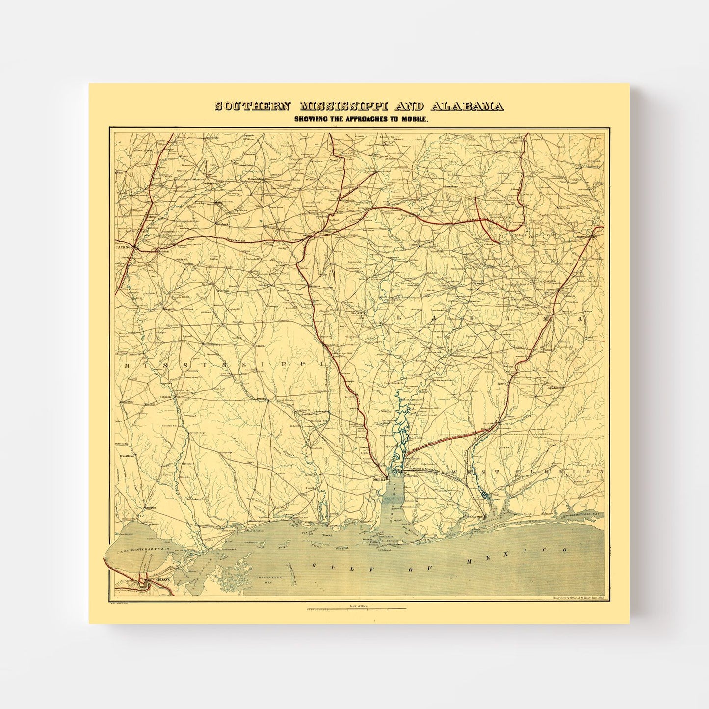 Vintage Map of Alabama, 1863