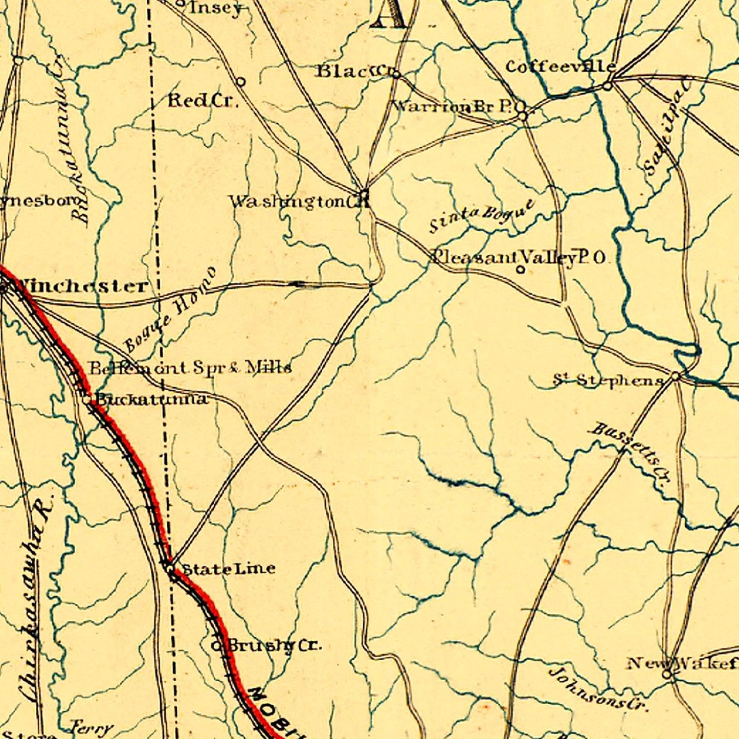 Vintage Map of Alabama, 1863