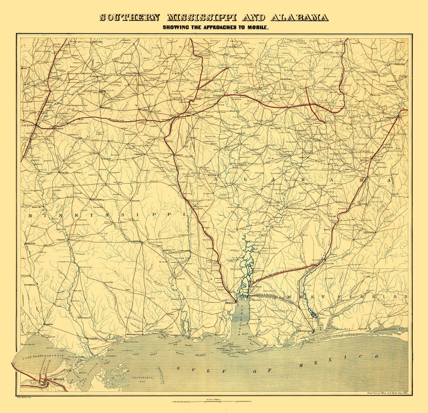 Vintage Map of Alabama, 1863