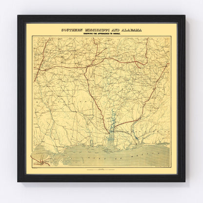 Vintage map of Alabama, 1863 - Civil War era restored print