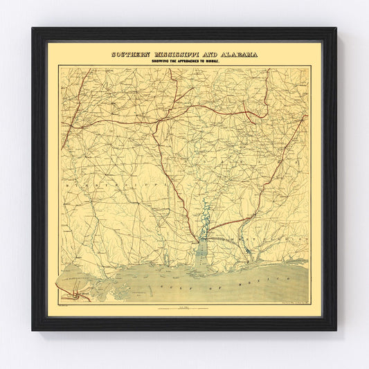 Vintage map of Alabama, 1863 - Civil War era restored print