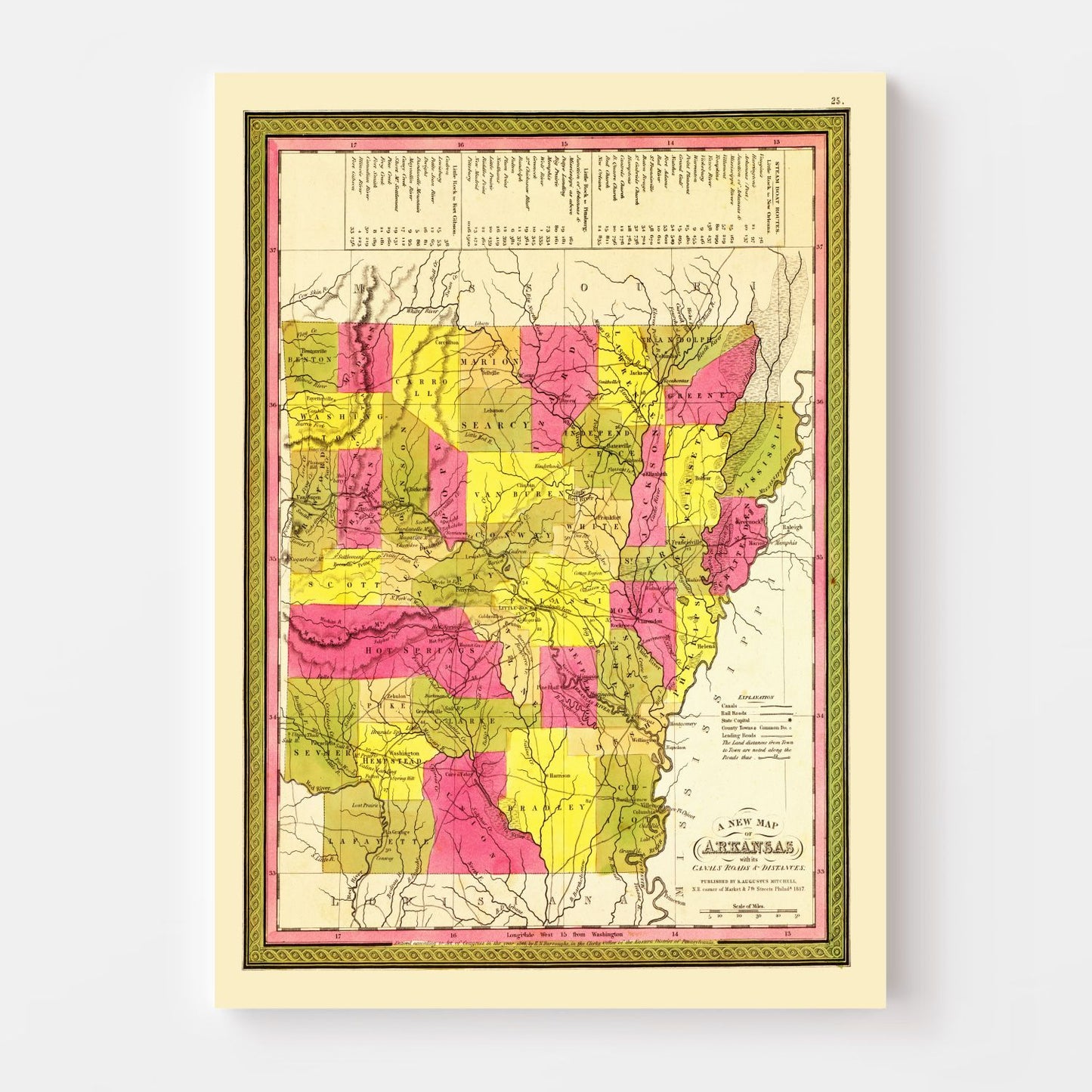 Vintage Map of Arkansas, 1847