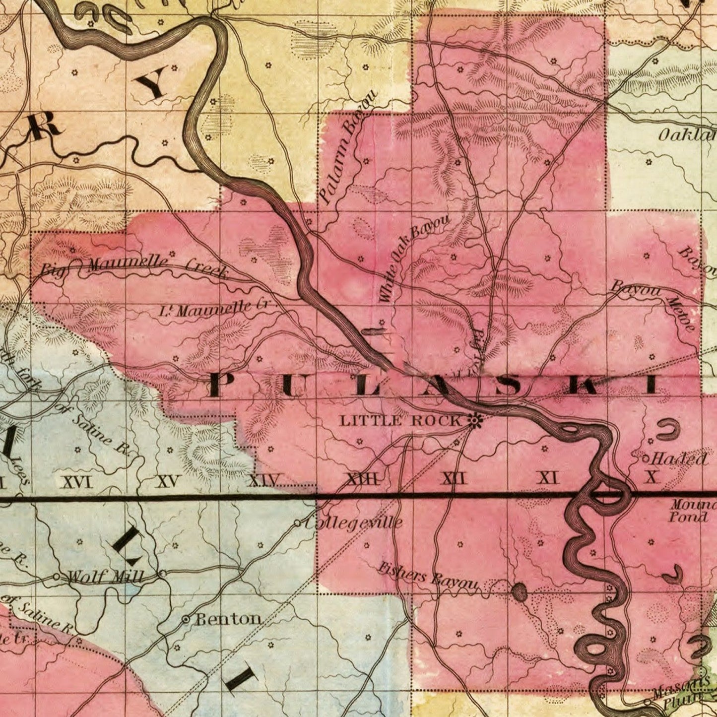 Vintage Map of Arkansas, 1852
