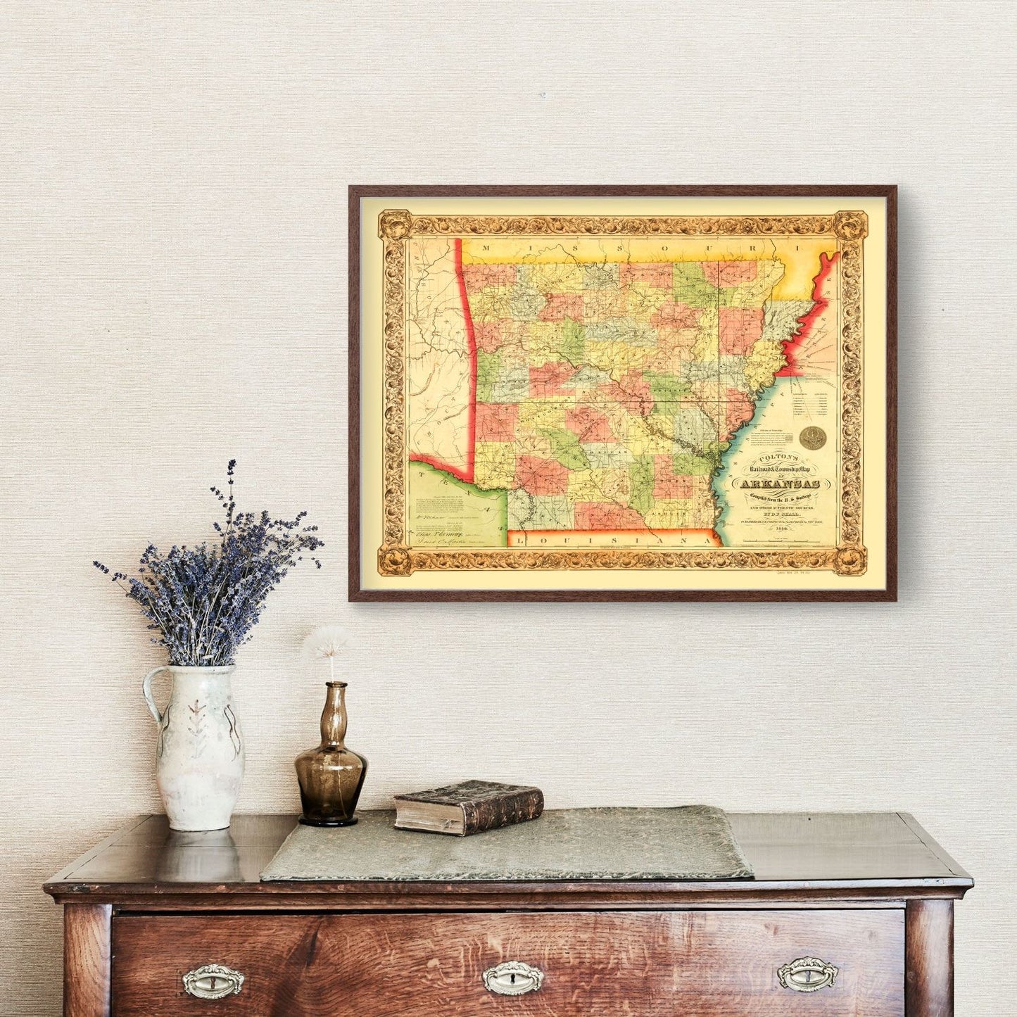 Vintage Map of Arkansas, 1854