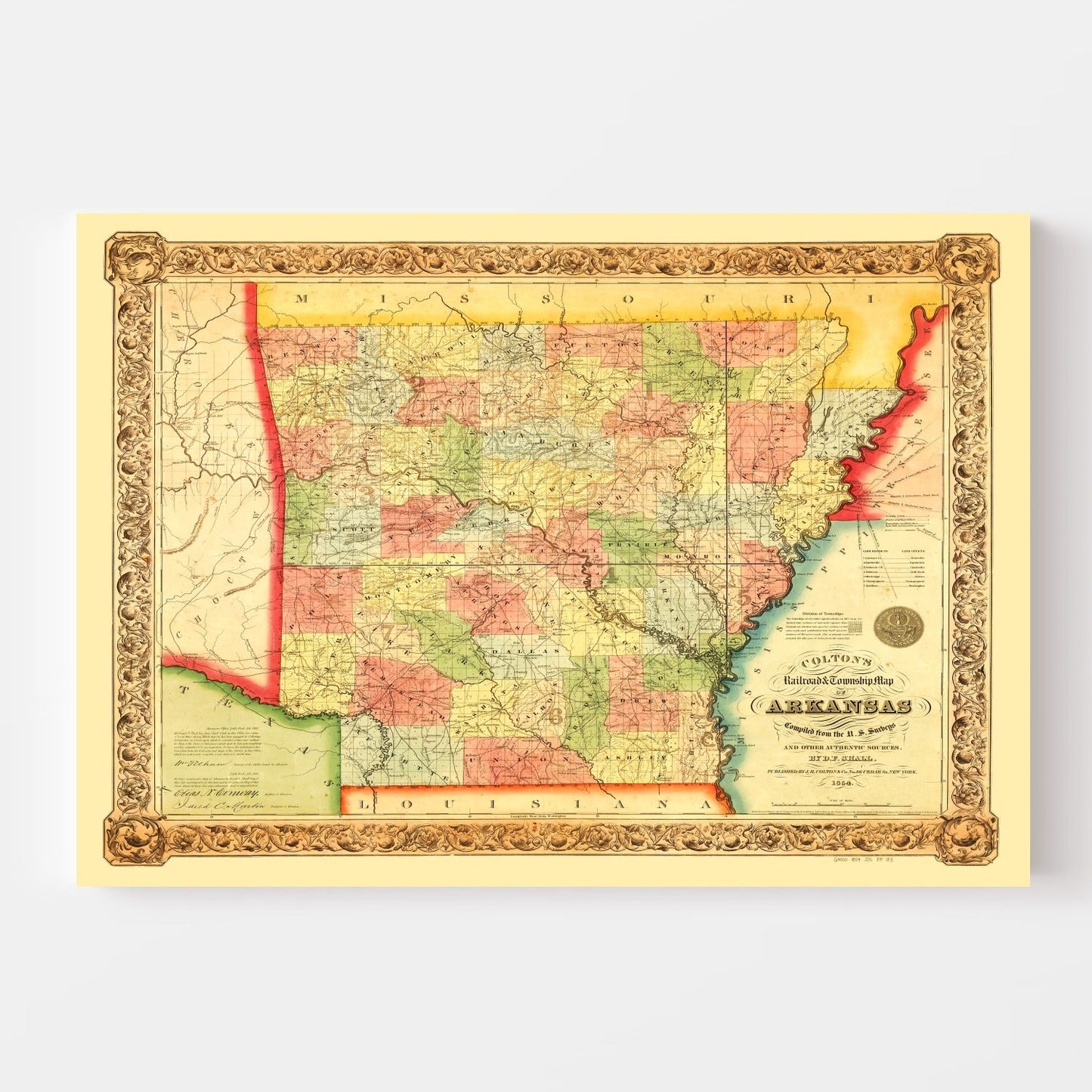 Vintage Map of Arkansas, 1854