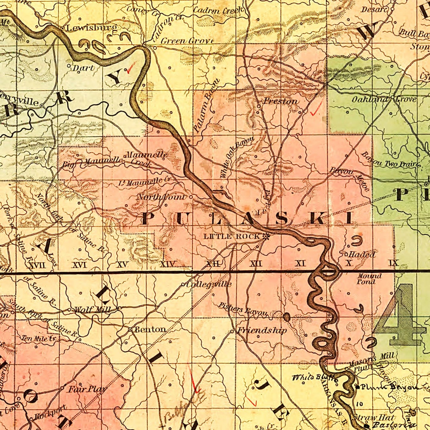 Vintage Map of Arkansas, 1854